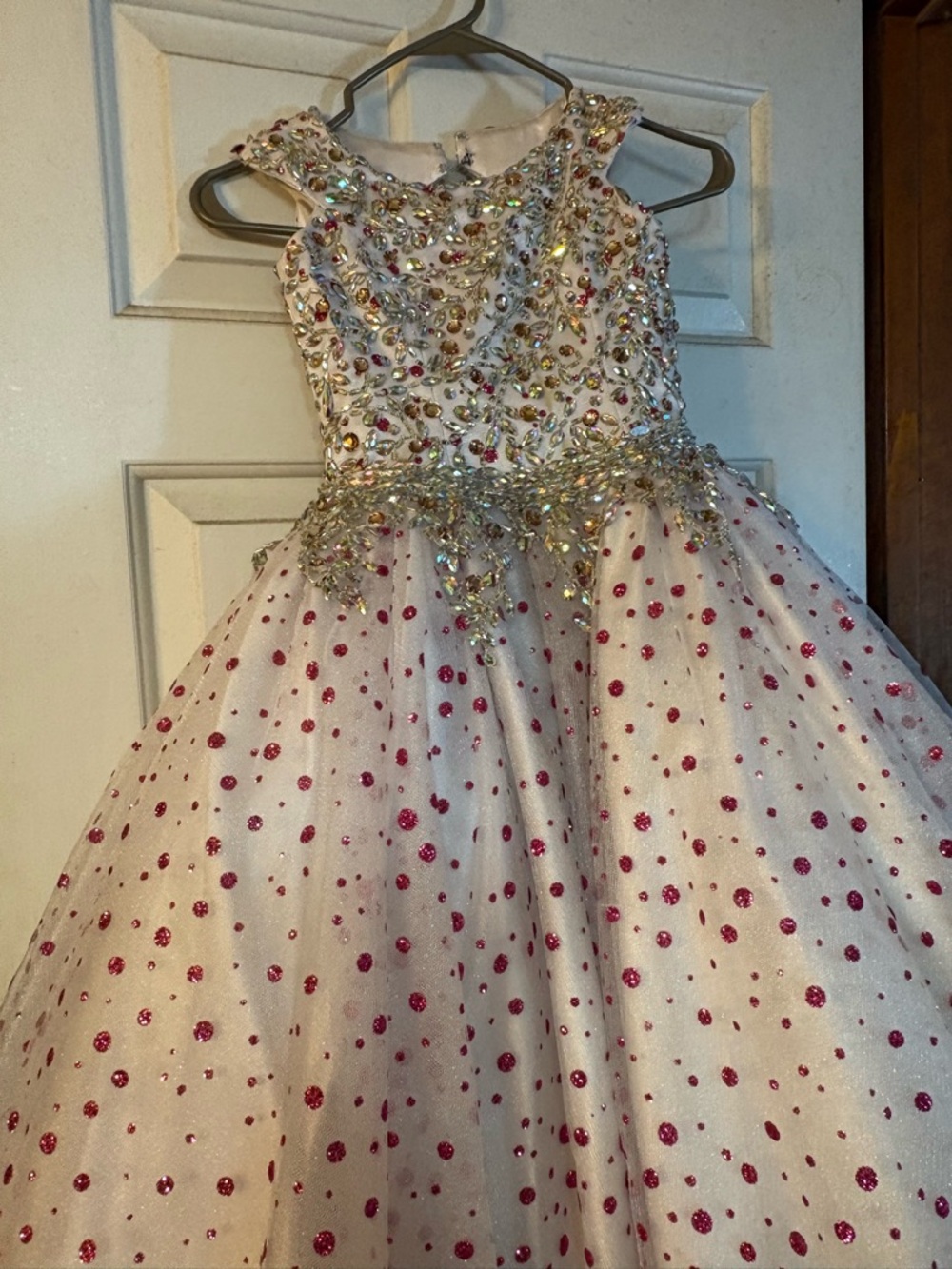 Ivory & Pink Beaded Girls' Formal Pageant Dress